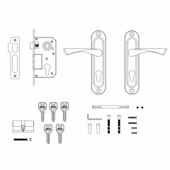 Замок врезной цилиндровый с защёлкой в комплекте с ручкой KIT P15 4061/3 CRONA AB (бронза), 5 кл.