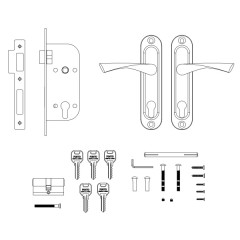 Замок врезной цилиндровый с защёлкой в комплекте с ручкой KIT P16 4070 CRONA AB (бронза), 5 кл.