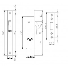 Замок врезной крестообразный узкопрофильный 201F (20 mm) (никель), 3 кл.