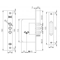 Замок врезной крестообразный 189/3MF (45 mm) (латунь), 5 кл.