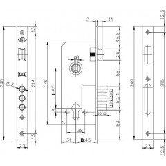 Корпус врезного замка с защёлкой 152/3MR (45 mm) w/b (никель)