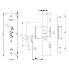 Корпус врезного замка 189/3M (45 mm) w/b (латунь)