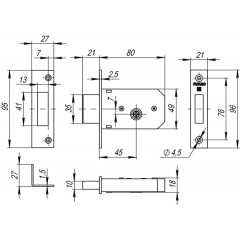 Замок врезной крестообразный 200 F CP (хром), 5 кл.