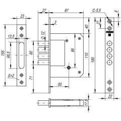 Замок врезной крестообразный 200-4MF/PB (латунь), 5 кл.