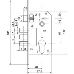 Корпус врезного замка с защёлкой в комплекте с ручкой SET F1511W/B AB (бронза)