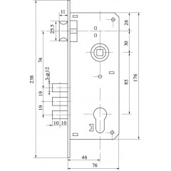 Замок врезной цилиндровый с защёлкой в комплекте с ручкой SET F9013 SN/CP (мат никель/хром), 5 кл.