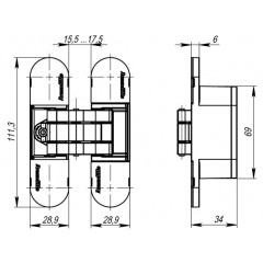 Дверная петля скрытой установки с 3D-регулировкой 11160UN3D (Armodillo Architect 3D-ACH UNIVERSAL 60) SG Мат золото