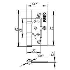 Петля универсальная без врезки 200-2B 75x2,5 CF (кофе)