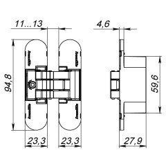 Дверная петля скрытой установки с 3D-регулировкой 9540UN3D CP Хром