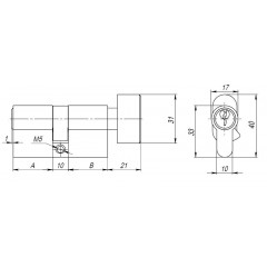 Цилиндровый механизм с вертушкой AX102/60 mm (25+10+25) PB латунь 5 кл.