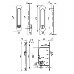 Защелка с ручками для раздвижных дверей PUNTO Soft LINE SL-011 AB