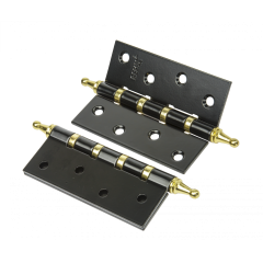 Петля стальная РЕНЦ, 100*75*2.5, 4 подшипника, декоративный колпачек, чёрный / латунь блестящая