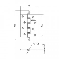 Петля универсальная IN4400U/A OS (4BB/A 100x75x2,5) античное серебро