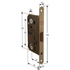 Замок врезной MECCANICO F120.12.33 Wc-95mm сантехнический с ответной планкой и шурупами, МАТОВАЯ БРОНЗА