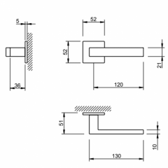 Дверная ручка на розетке Tupai Square 2275 5S Q 142 никель